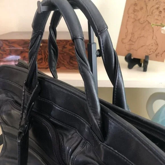 Vintage TUMI 904D3 Black Nappa Leather Laptop Briefcase Messenger Bag Rare